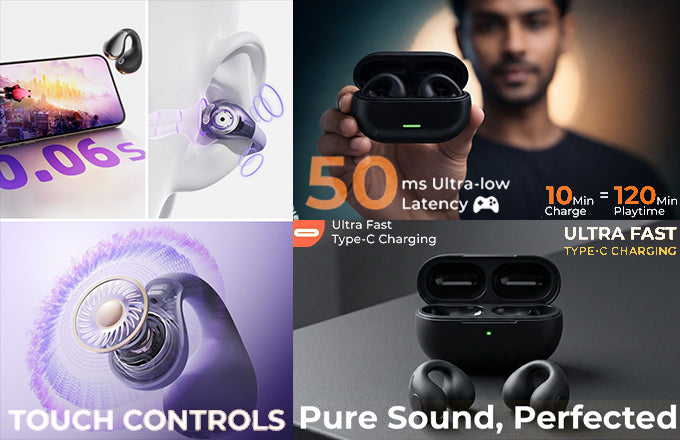 T75 Open-Ear Clip-On Bluetooth Earbuds with Secure Fit Design