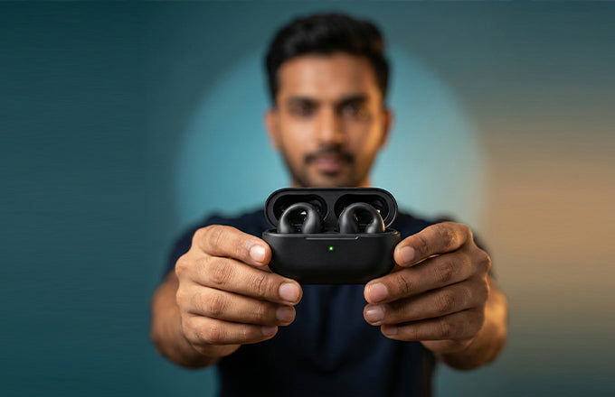 T75 Open-Ear Clip-On Bluetooth Earbuds with Secure Fit Design